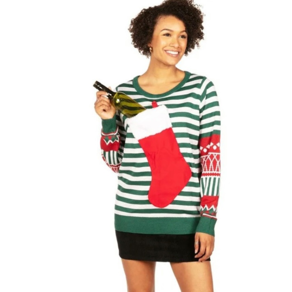 Tipsy Elves Ugly Christmas Stocking Stuffer Sweater Large Striped Holiday